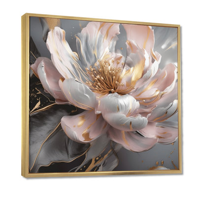 Marbre rose doré, pivoine III, art abstrait sur toile marbrée