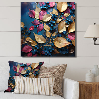 «Gold and Blue Leaves Charm In Winter III - Herbs», art mural sur toile