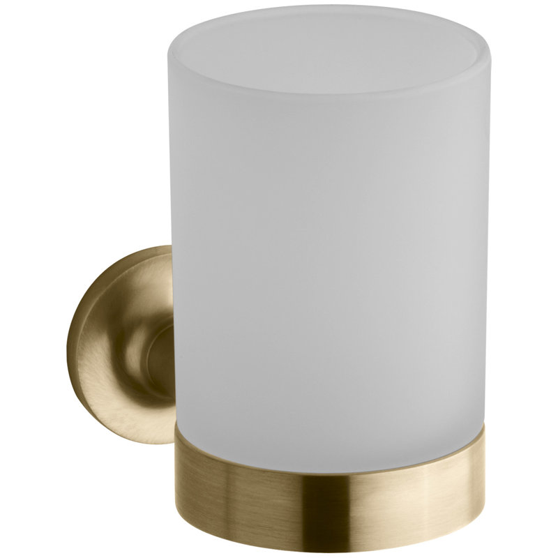 Purist Tumbler and Tumbler Holder, Or brossé éclatant de style moderne