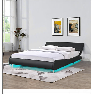 Upholstered Platform Bed Frame With LED Lighting, Remote And App Control For Modern Comfort And Style