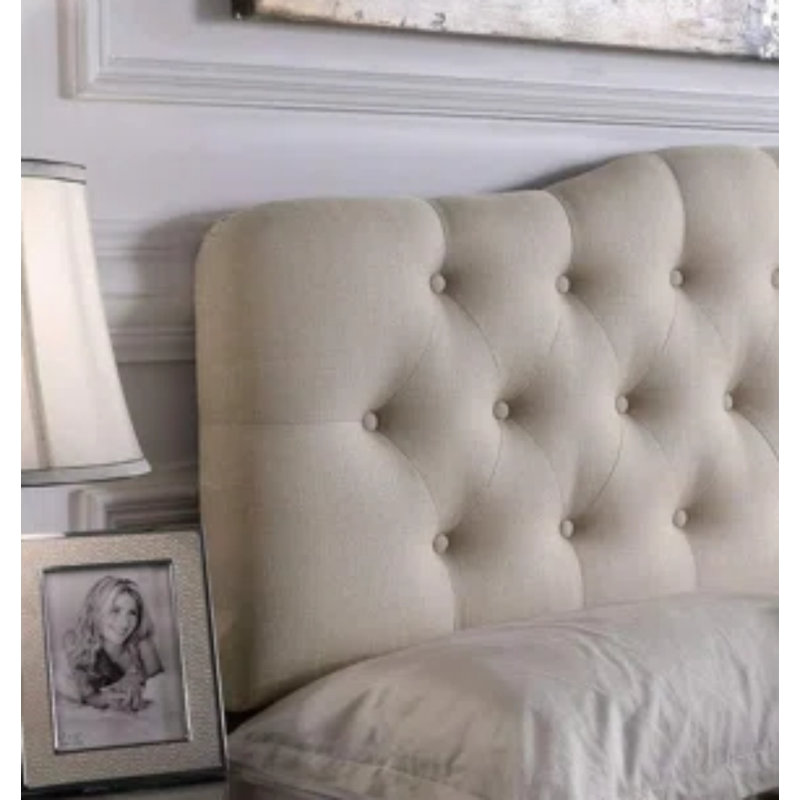 Linen Upholstered Headboard-Modern-Adjustable Height-Button Tufting, Beige, King