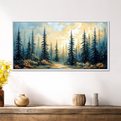 «Gold Blue Morning Light Forest Scene II», impression sur toile sereine, art mural encadré Moody