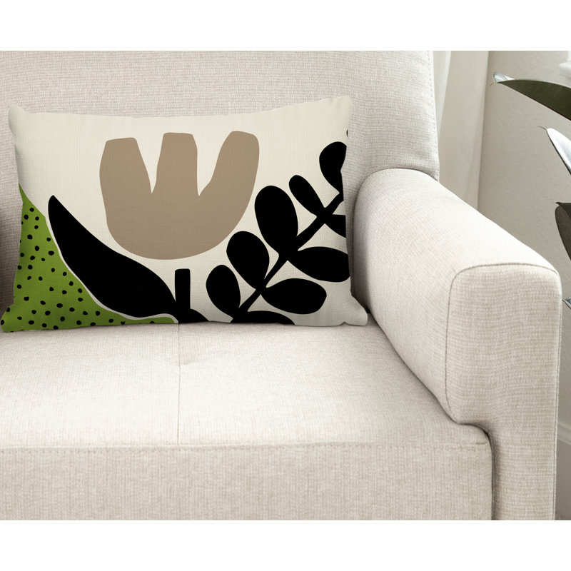 Coussin décoratif intérieur / extérieur en polyester filé Willow, Chartreuse / blanc cassé / beige / noir