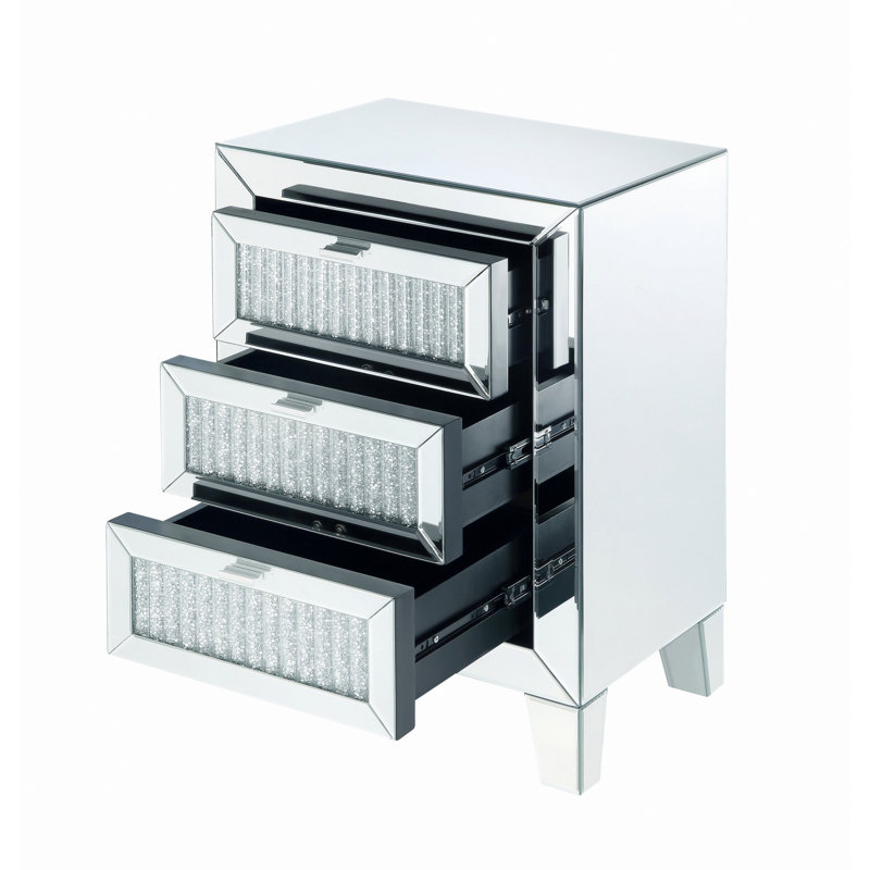 Table de bout en miroir, table d'appoint avec 3 tiroirs de rangement