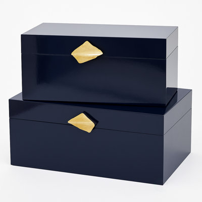  Set Of 2 Decorative Wooden Storage Boxes With Gold Accent – Boxes For Keys, Trinkets, Jewelry, Makeup, Accessories, Diy Crafts, Gadgets, Home Office, Living Room, Bedroom, And Entryway Décor