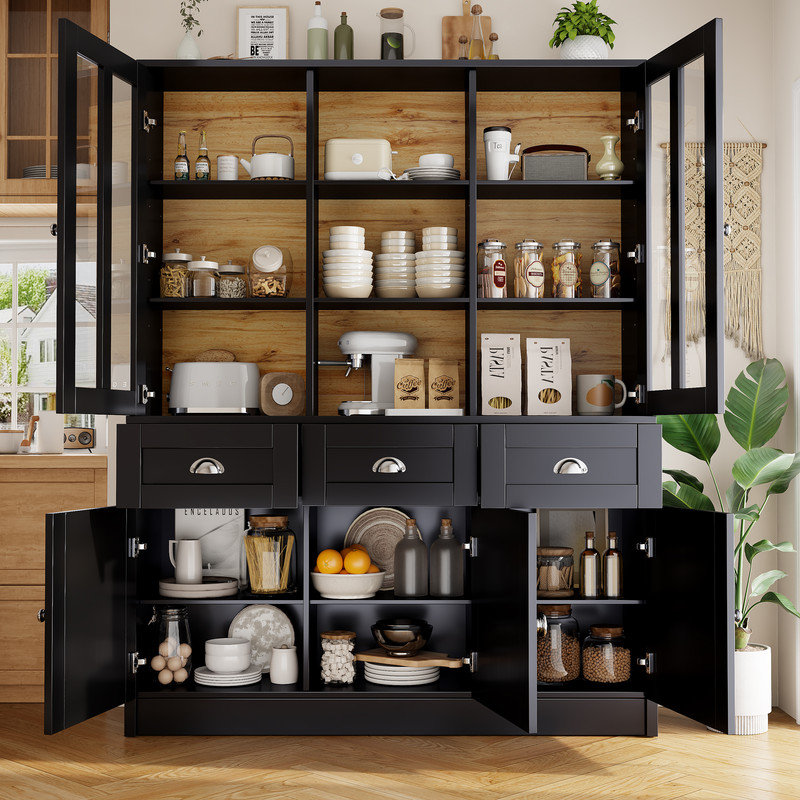 White Tall Cabinet with Drawers, Modern Minimalist Kitchen Cabinet for Living Room, Freestanding Storage, Black