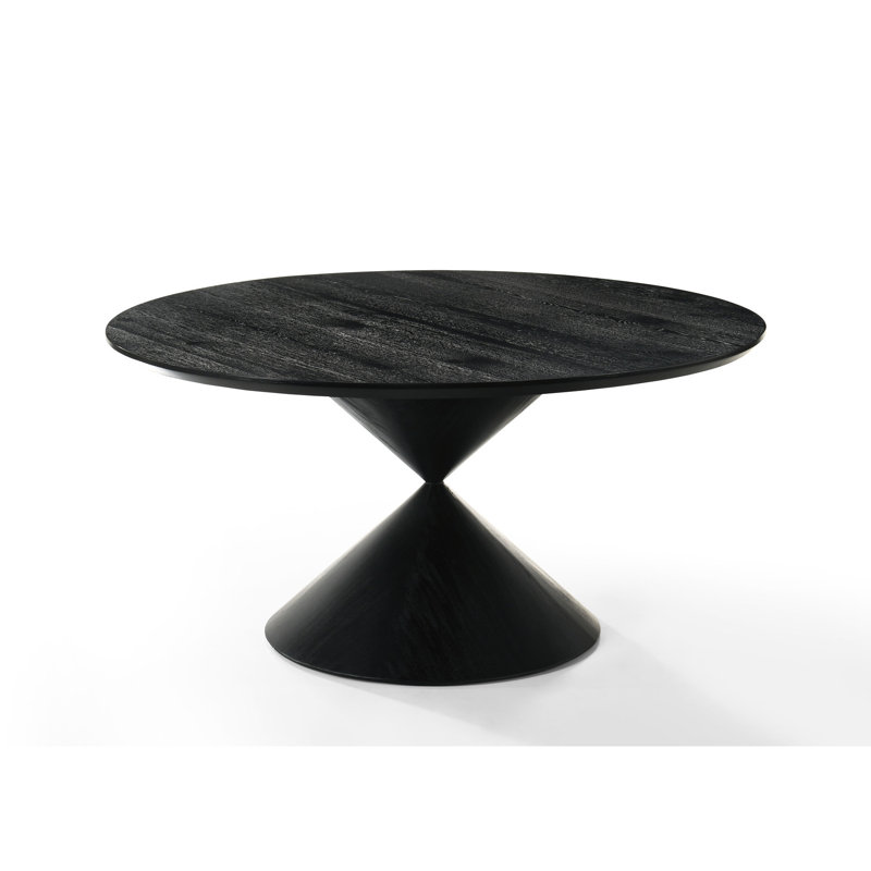 Table ronde 59 "avec base en ébène, couleur bois massif +, texture placage naturel