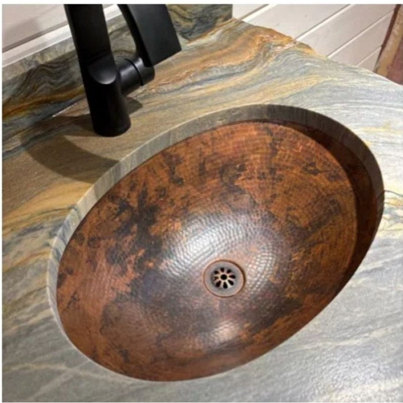 19" Oval Natural Patina Copper Bathroom Sink, Daisy Drain Included