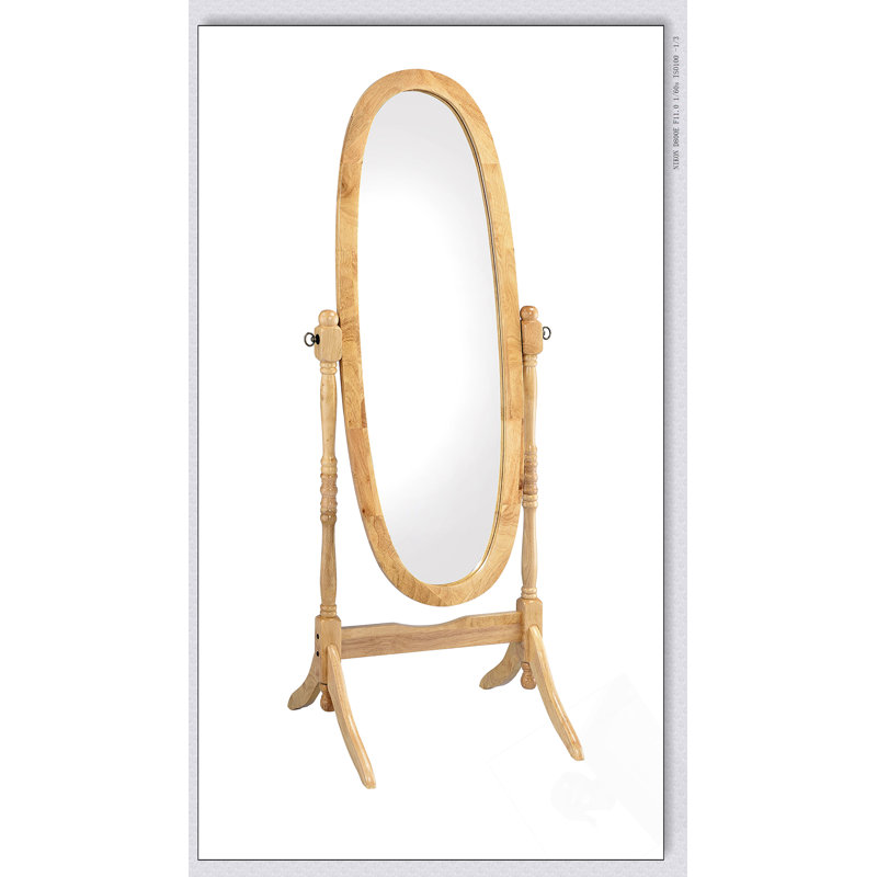 59.25 Inch Tall Standing Wooden Floor Mirror With Adjustable Tilt, Elegant Oval Shape For Any Decor, Natural