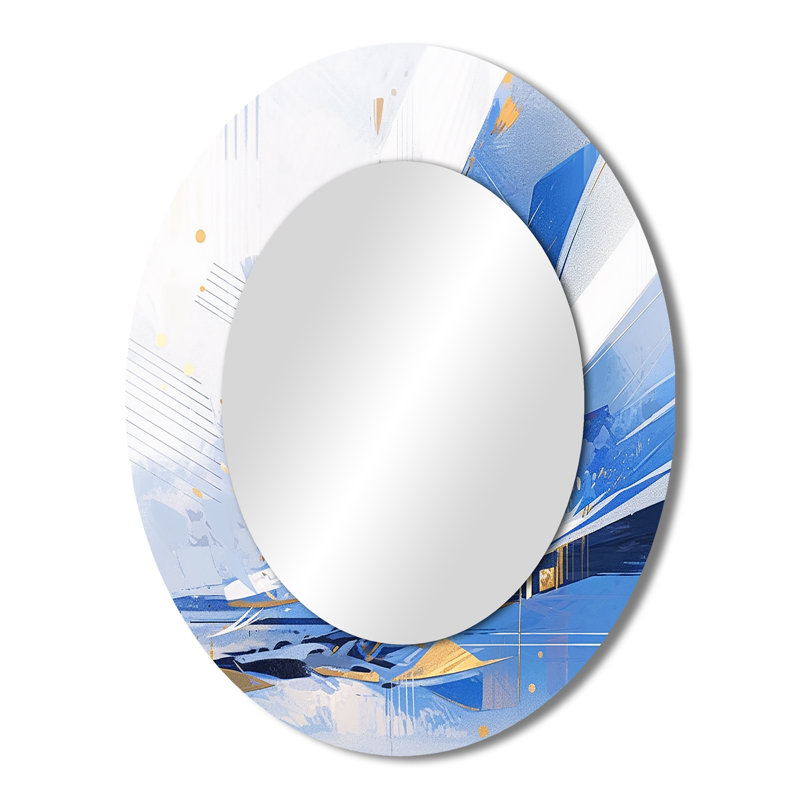 Blue White Cubist Kaleidoscope II - Large Oval Wall Mirror On Metal, 43" x 33"