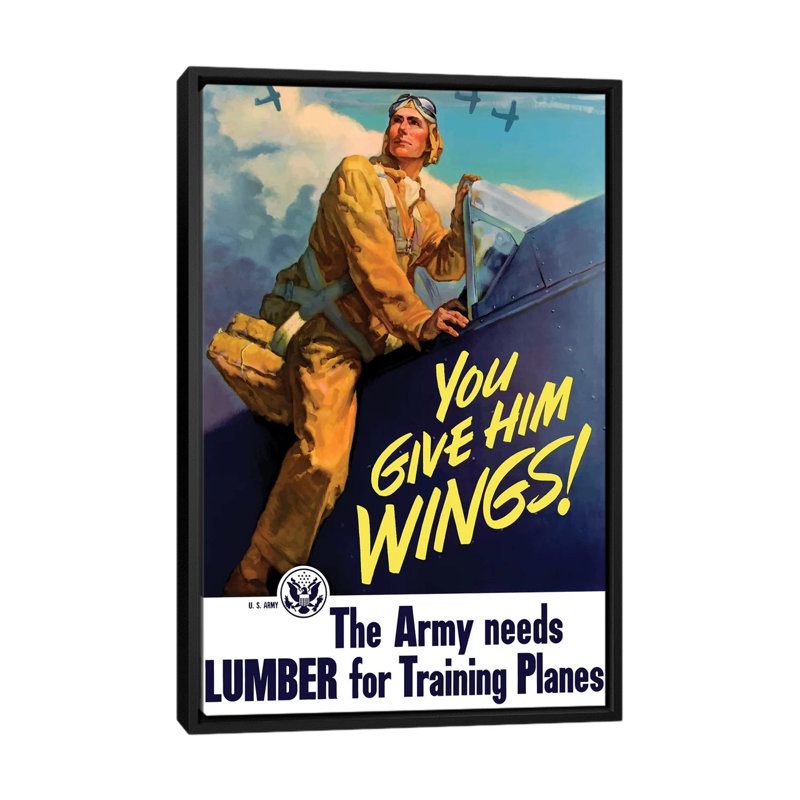 « wwii affiche of a pilot getting into his », affiche rétro sur toile, H 26 po x l 18 po x P 1,5 po, Toile avec cadre noir