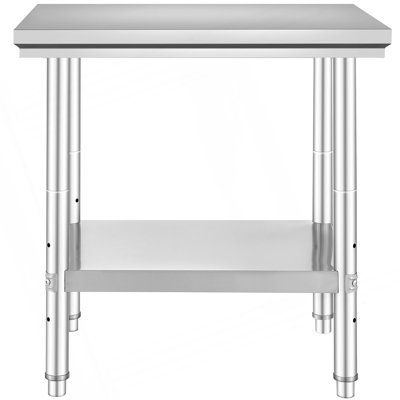 Table de préparation en acier inoxydable, 24 x 30 x 31 pouces, capacité de charge de 700 lb, table de travail en métal robuste avec 3 niveaux de hauteur réglables, poste de travail commercial pour le garage de la cuisine