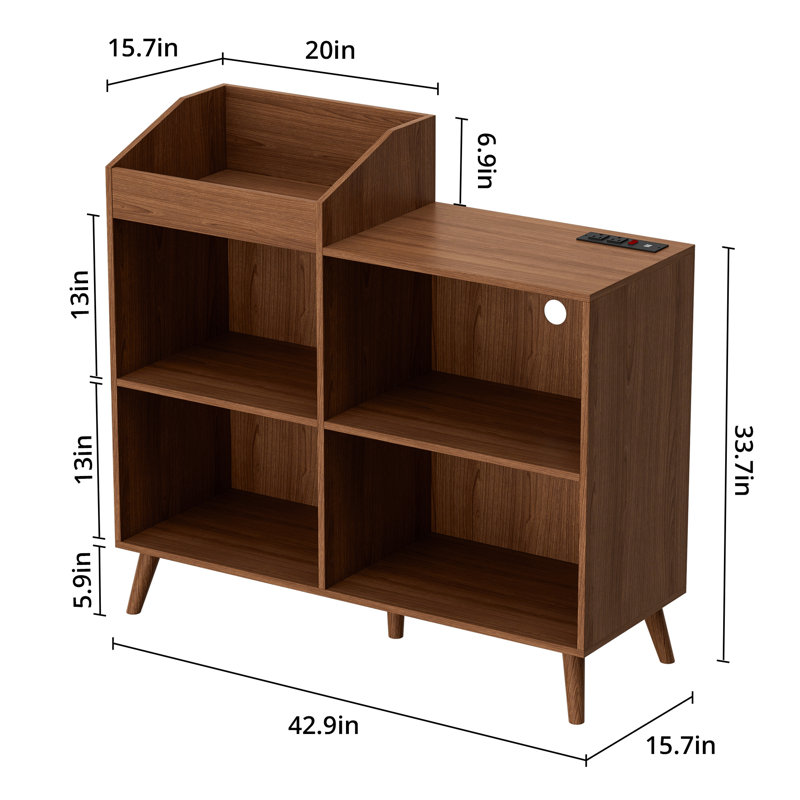 Large Record Player Stand With Power Outlet, Vinyl Record Storage Table Holds Up To 400 Albums, Mid-Century Turntable Stand For Living Room, Bedroom