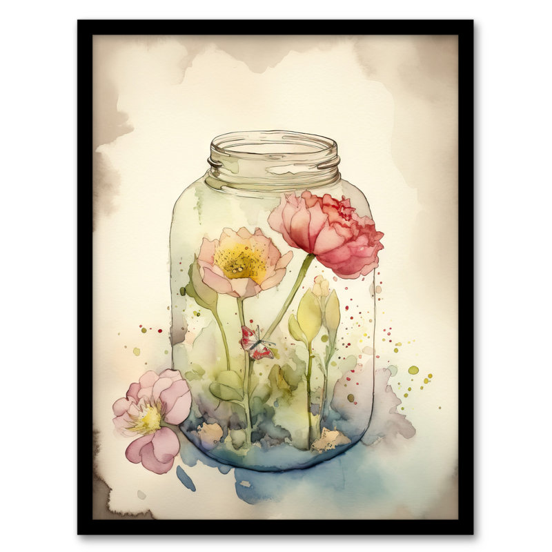 Masa Wildflowers Glass Jar Soft Pink Flowers - Single Picture Frame Print