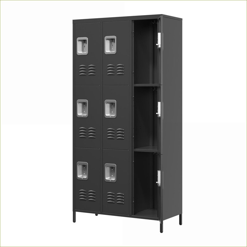 Casiers | 9 casiers de rangement sécurisés à 9 portes de 72 po de hauteur avec serrures individuelles, pour bureau scolaire, gris anthracite | Moderne | Chambre à coucher