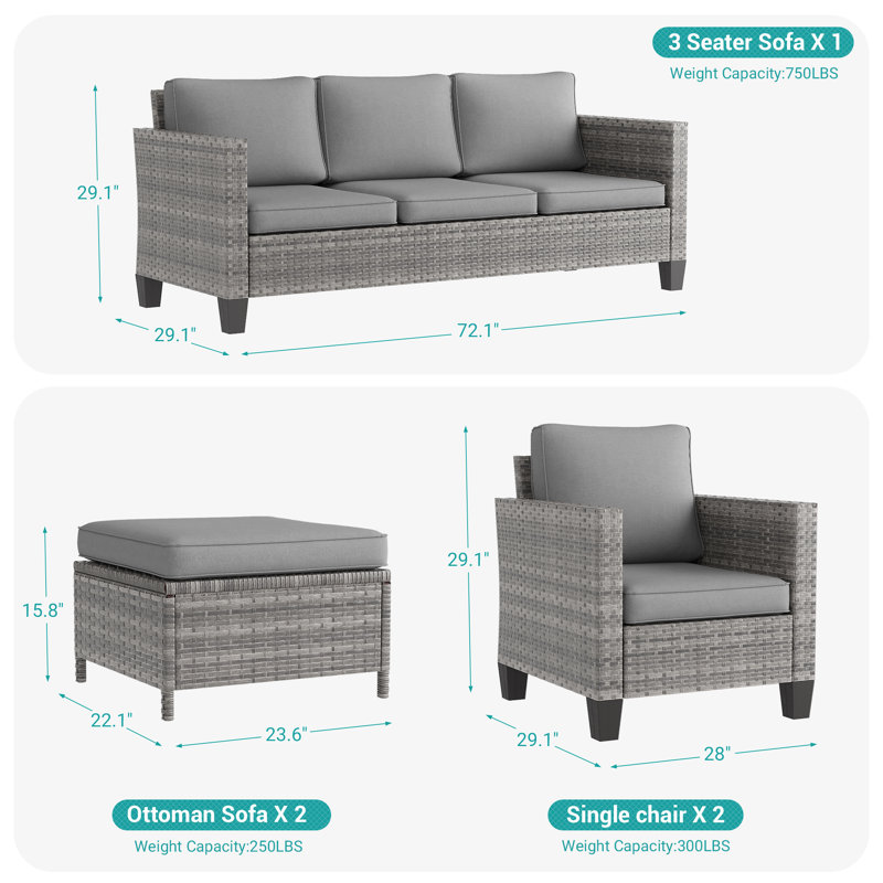 Pallua 5 - Person Patio Conversation Set, Gray, Gray