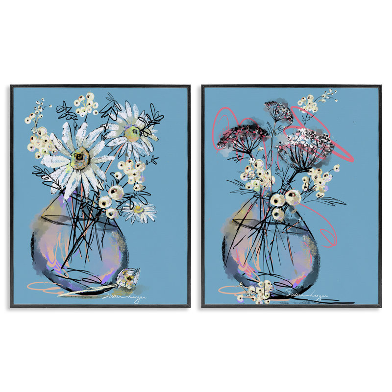 «Daisies & Snowberries Vase», ensemble de 2 giclées encadrées, design par Susan Lugar, H 14 po x l 11 po