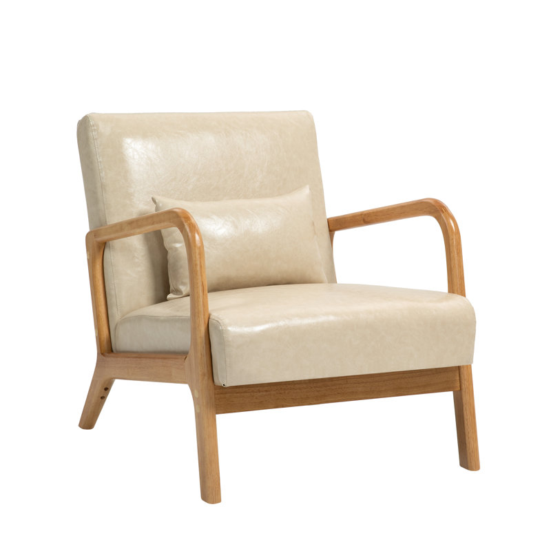 Jyrin Faux Leather Armchair, Rubber Wood, Cream Faux Leather