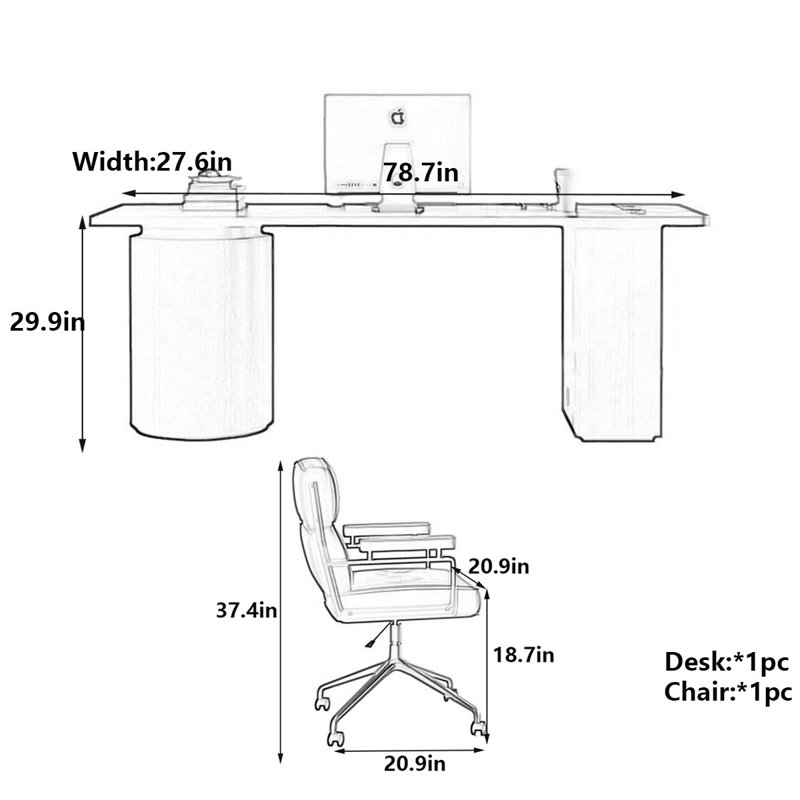 Desk, 29.9" H x 78.7" W x 27.6" D