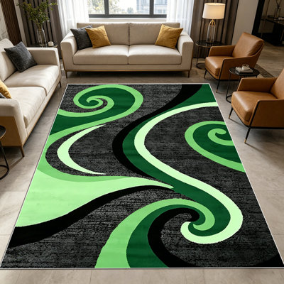 Tapis rétro gris anthracite spirale abstraite 1pc pour salon, doux et confortable, adapté à toutes les saisons, facile à entretenir, lavable à la machine, tapis de table sous la table convenant à la salle à manger, la chambre à coucher,