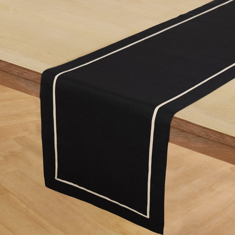 100% Pure Linen Table Runner -kensington, 48" x 14", Black