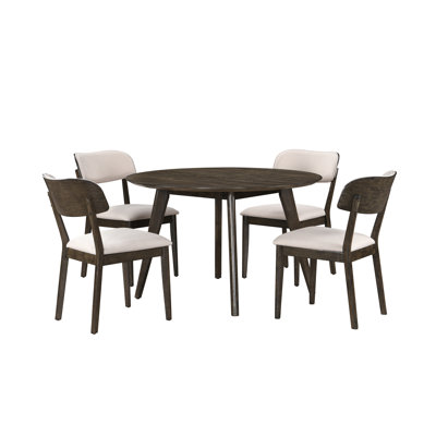 Tennyson Wood Dining Set With 48" Round Dining Table And 4 Open Back Chairs, Walnut