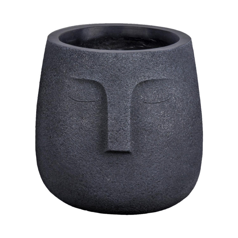 Textured Concrete Effect Face Oval Planter, 18.5cm H x 19cm W x 18cm D, Black