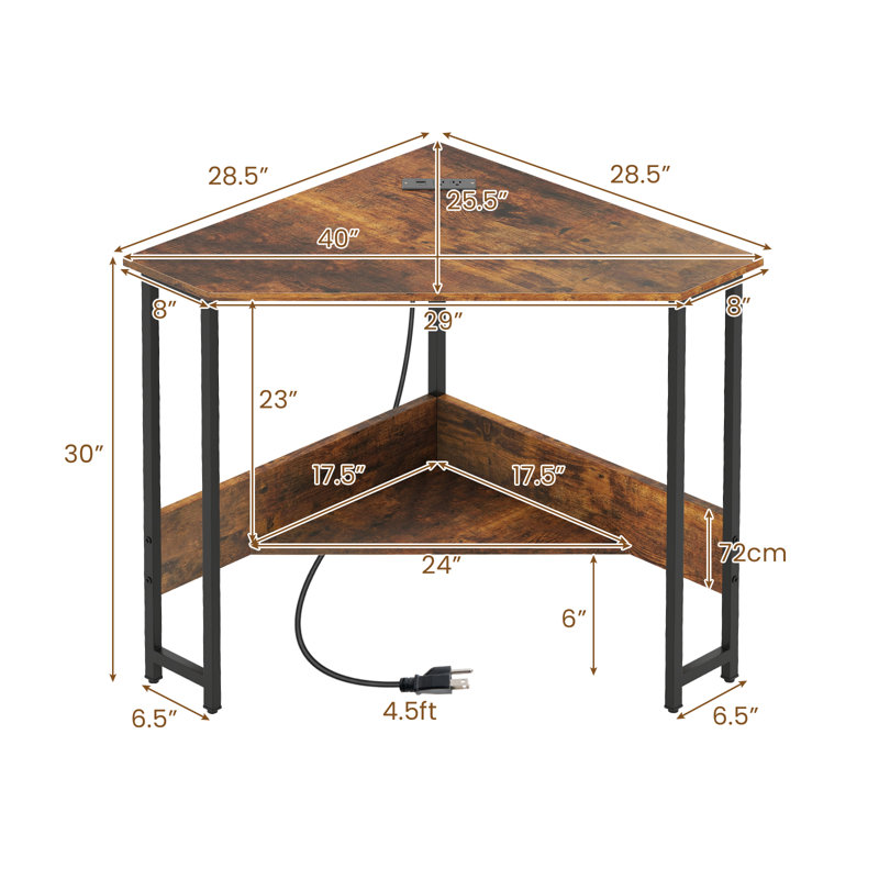 Bureau d'angle avec prises encastrées Montsalas, Brun / noir