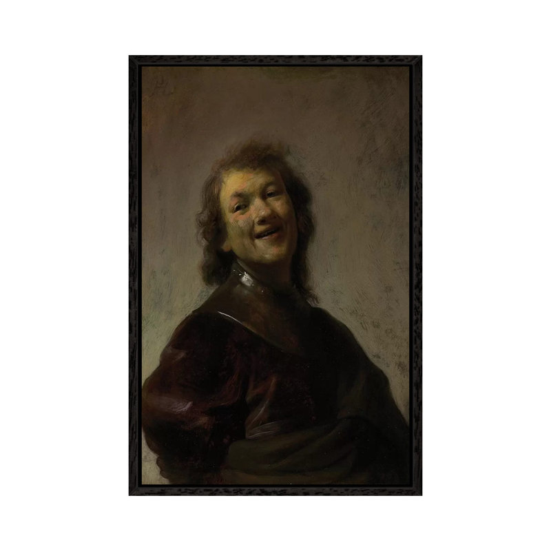 Rembrandt Laughing, C. 1628 by Rembrandt Van Rijn - Painting on Canvas, Black Framed, 101.6cm H x 66.04cm W x 3.81cm D