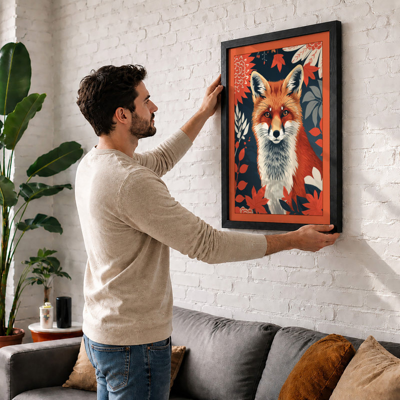 Fox in Botanical Frame Boho - Framed Print, A2 - 59.4 x 42.0 cm, Unframed