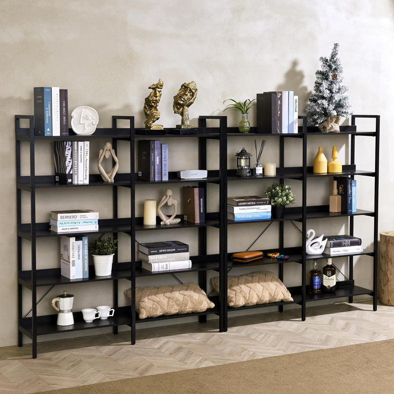 Black Metal and Particle Board 5-Tier Tall Bookshelf