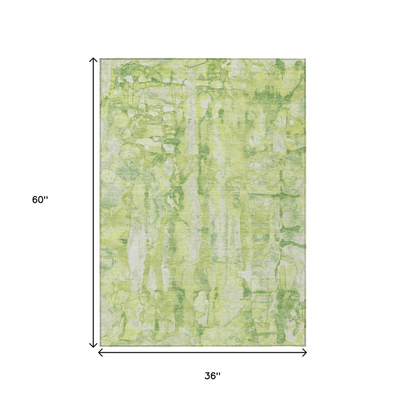 Tapis extérieur lavable abstrait vert lime et ivoire 3 pi x 5 pi, Rectangle 3 pi x 5 pi