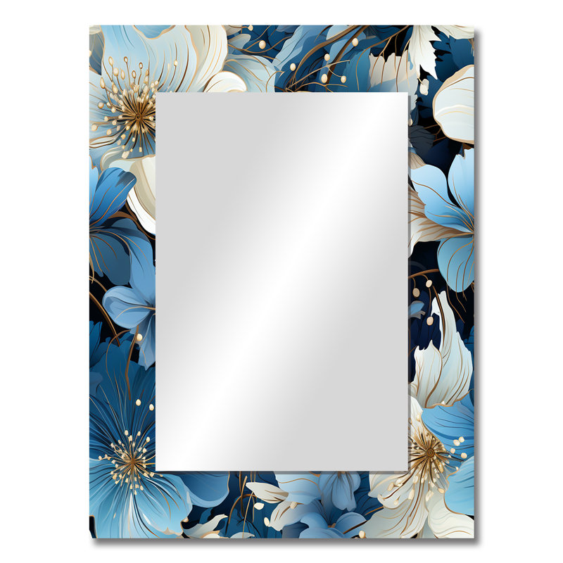 Ardle Blue And White Floral Dream Pattern - Floral Large Wall Mirror, Floral Decorative Mirror, Printed Metal Art, 32" x 24"
