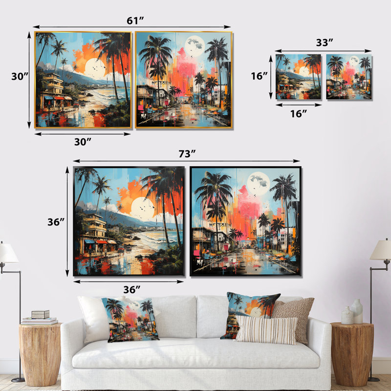 Popart Maui Beach Landscape I - Coastal Beach, ensemble de 2 impressions sur toile, Cadre flottant blanc