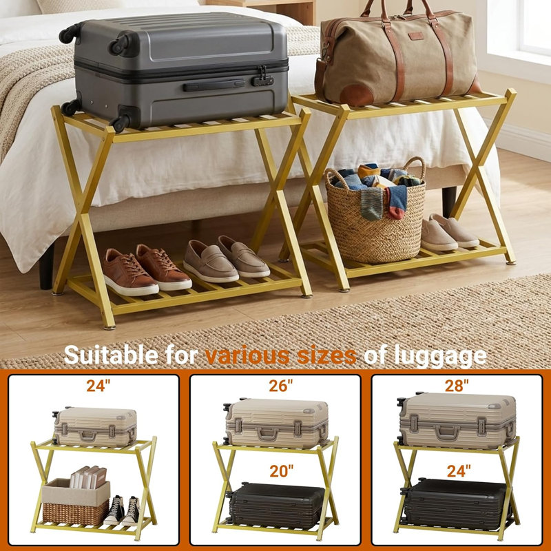 Porte-bagages double pour chambres d'hôtes, doré, Gold