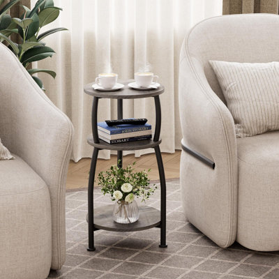 21.6"H 3-Tier Narrow Round Side Table, 11.8 Inch Compact Nightstand Accent Table