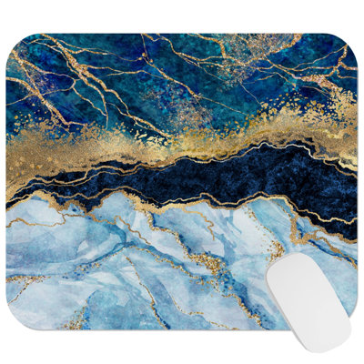 Abstract Luxe Geode Blue & Gold Crystals Geode Modern Agate Gaming Cute Office Laptop Desk Pad Gift Mat Square Rectangle Non-Slip Mousepad