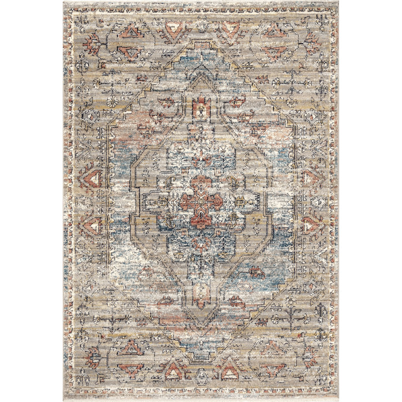 Tapis médaillon Machado pour le salon, la chambre et la cuisine, beige / ivoire, Rectangle 9 pi x 12 pi