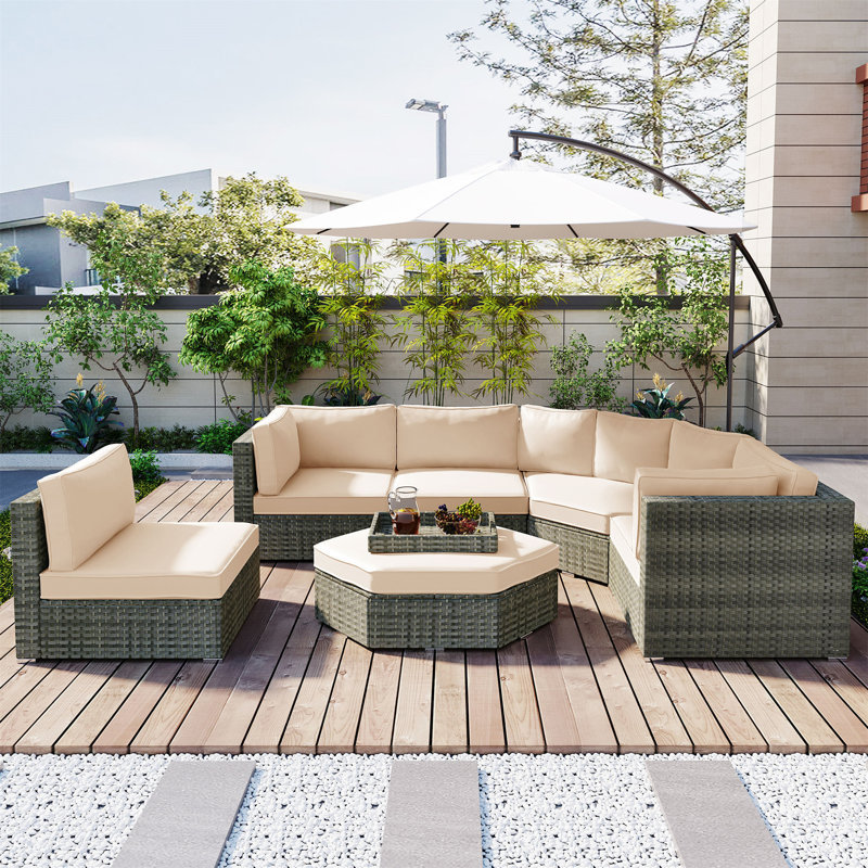Ensemble modulaire d'extérieur courbé avec coussins 110,2 po Xael, Beige