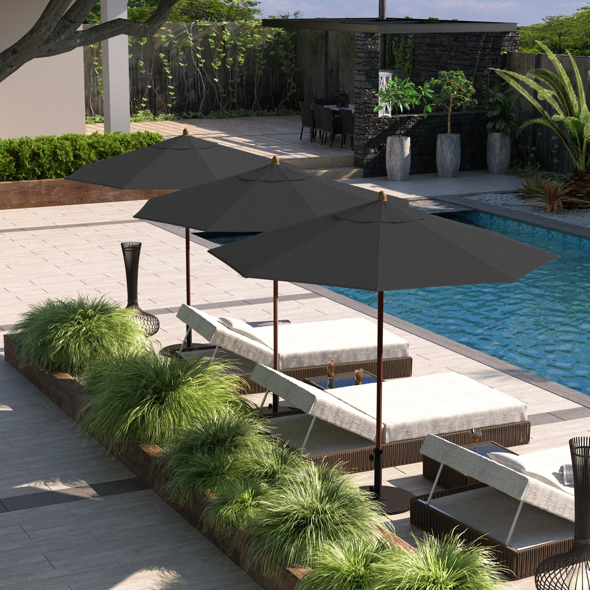 Sanna 104'' Sunbrella® Outdoor Umbrella, Canvas Black Sunbrella® Canvas