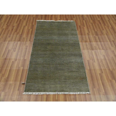 3'x5'2" Golden Brown, Wool and Silk Hand Knotted, Grass Design, Rug 5599A33B04EE464AAF9F1D4A47EABE98