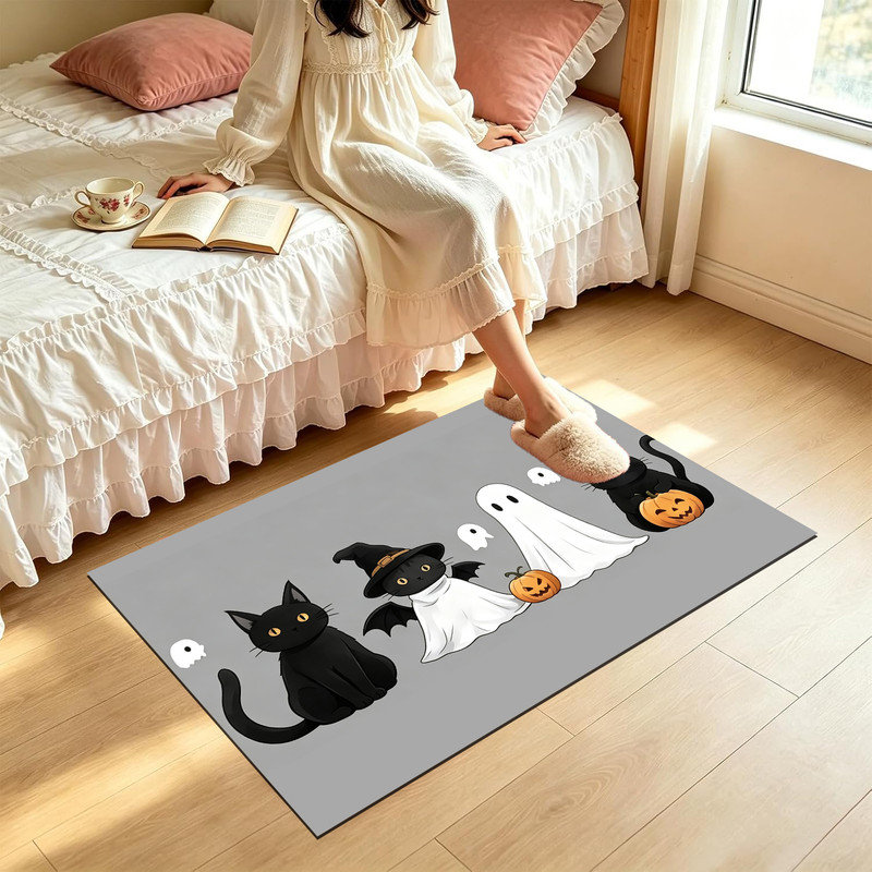  Tapis d'entrée antidérapant pour l'extérieur, 24 po x 36 po, dessin de chat fantôme citrouille, 24 po x 36 po