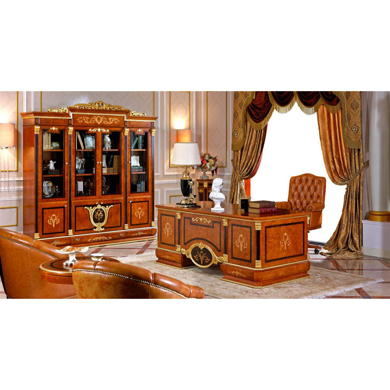2 Piece Solid Wood Rectangular Executive Desk Office Set with Chair