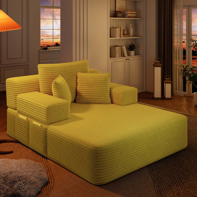 Frameless Convertible Chaise Lounge with Storage Pocket & Compression Foam