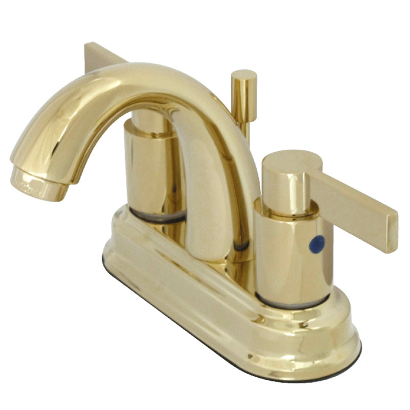 Robinet de salle de bain central à 4 poignées à 3 trous à fixation sur le comptoir à 3 trous Kingston, Laiton poli