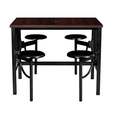 Harriet Standing Height Collaborative Table & Chair Set With 4 Pull-Out Stools, Walnut Top