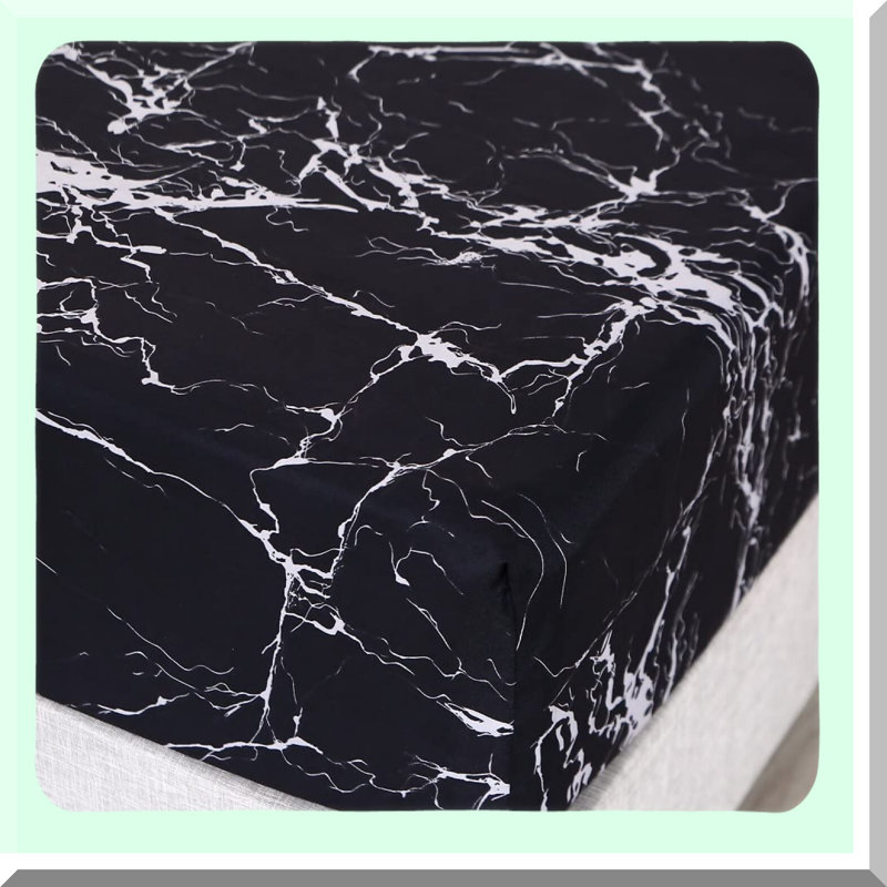 Luxury MarbleSoft 4PC Bed Sheet Set - Super Soft Microfiber, Black Marble Design, Deep Pocket, Includes Fitted Sheet, Flat Sheet, 2 Pillowcases