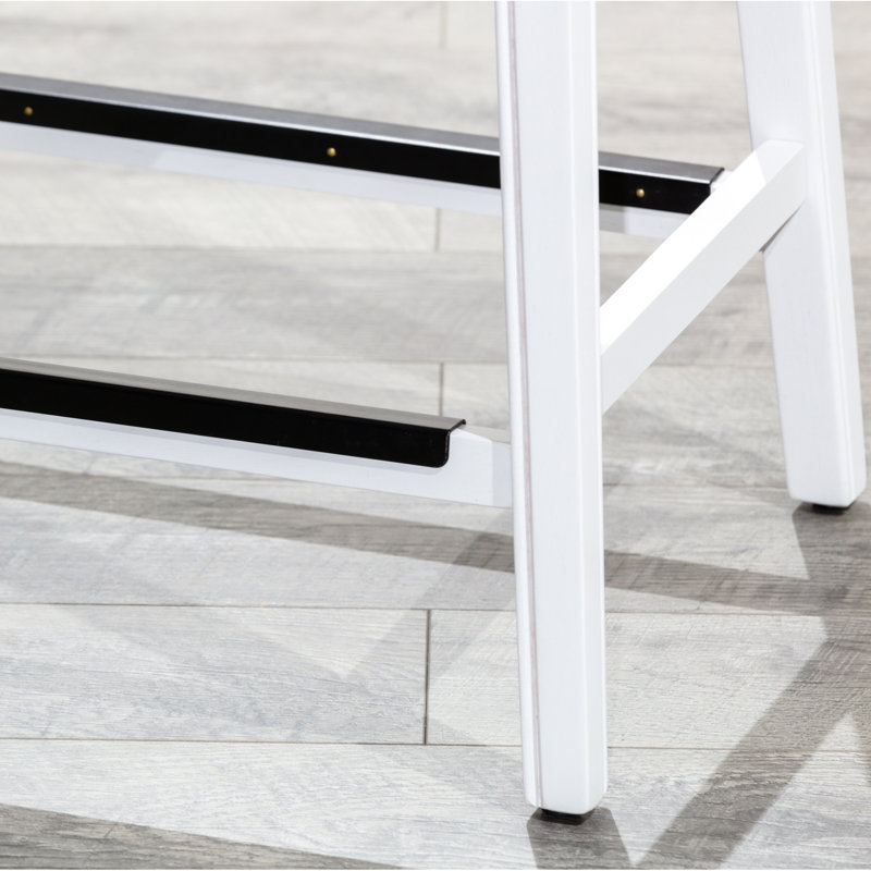 Tabouret de bar 30 po, cuir blanc et noir, fabrication en bois franc massif pour la cuisine, rembourrage confortable, fabriqué avec ou