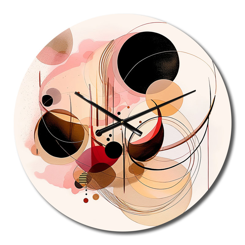 Horloge murale géométrique moderne «Dreams Of The Heart», aquarelle rose, Moyenne