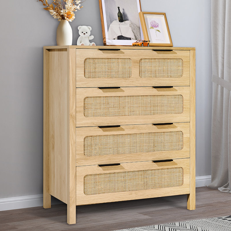 Commode 4 tiroirs en rotin, commode Boho, commode en rotin avec rangement spacieux, commode en rotin naturel